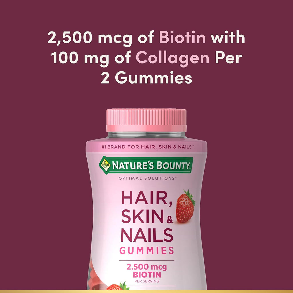 Nature's Bounty Gominolas para Cabello, Piel y Uñas con Biotina 2500 mcg, Sabor Fresa, 200 unidades
