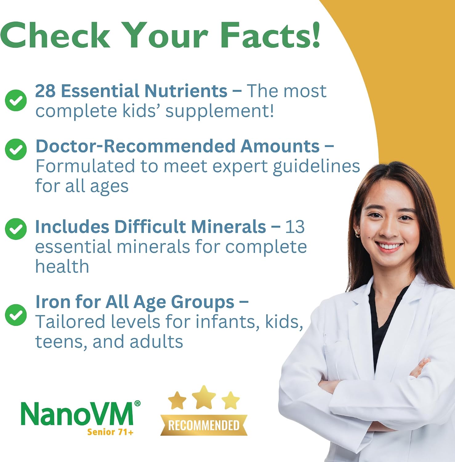 NanoVM Senior 71+ Multivitamin Powder - 14 Vitaminas y 13 Minerales, Sin Alérgenos, Bajo en Carbohidratos, 275g