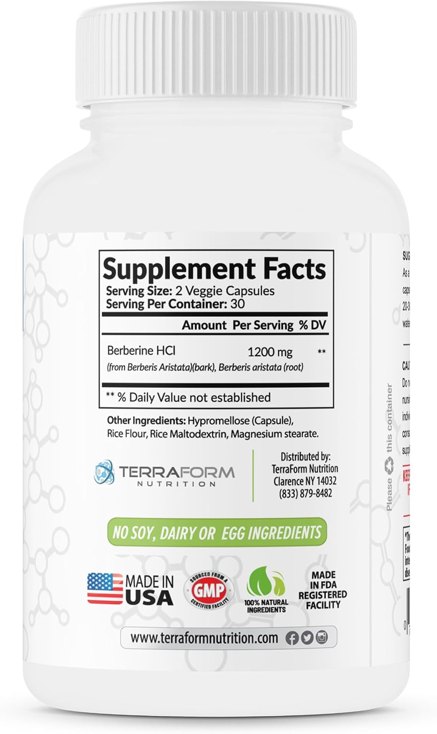 Berberina HCL 1200mg - 60 Cápsulas - TerraForm Nutrition