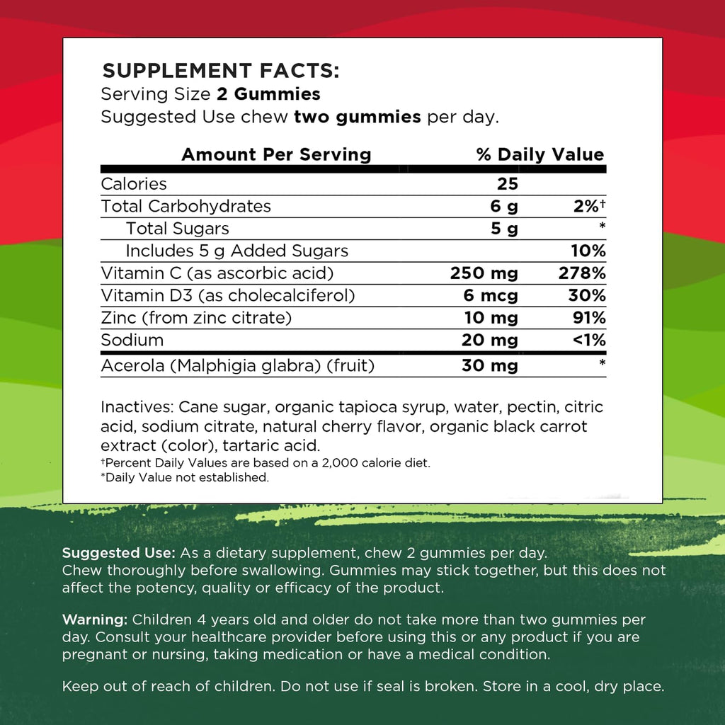 Swanson Immune Boost Gominolas con Acerola, Zinc, Vitamina C y D - 60 Gominolas Sabor Cereza