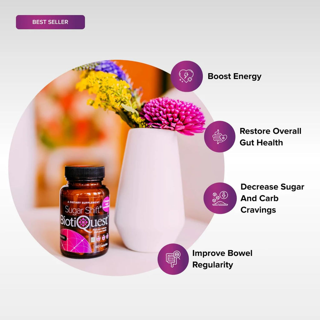 BiotiQuest Sugar Shift Probiótico - Reduce Antojos de Azúcar y Carbohidratos, 22B UFC, 60 Cápsulas
