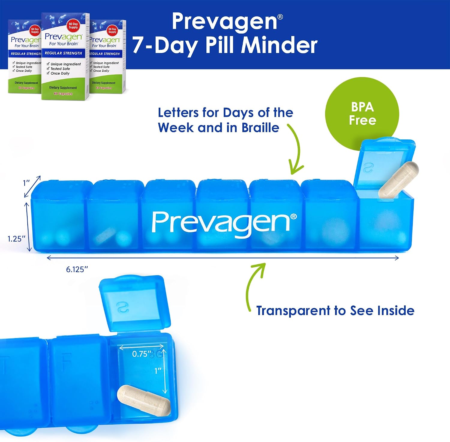 Prevagen Regular Strength - 180 Cápsulas (Suministro para 6 Meses) | Formulado para tu Cerebro | 10 mg de Apoaequorina más Vitamina D3 con Pastillero de 7 Días