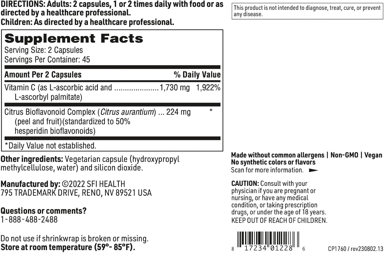Klaire Labs SFI Health C Plus con Bioflavonoides - Mezcla óptima de vitamina C con complejo de bioflavonoides cítricos (90 cápsulas)