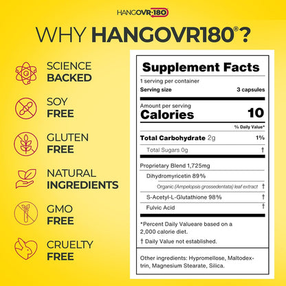 Hangovr180 Tri-Power - Complemento Antes de Beber con DHM 1500mg, 4 Paquetes (12 Cápsulas) – Image 9