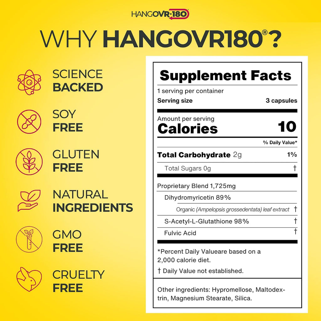 Hangovr180® Tri-Power Before Drinking Defense - Suplemento con DHM 1500mg (8 Sobres)