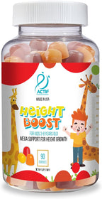Actif Height Boost Mega Support para Niños de 3 a 8 Años, Fórmula de Crecimiento con 10+ Factores, 60 Gominolas, Sabor Fresa