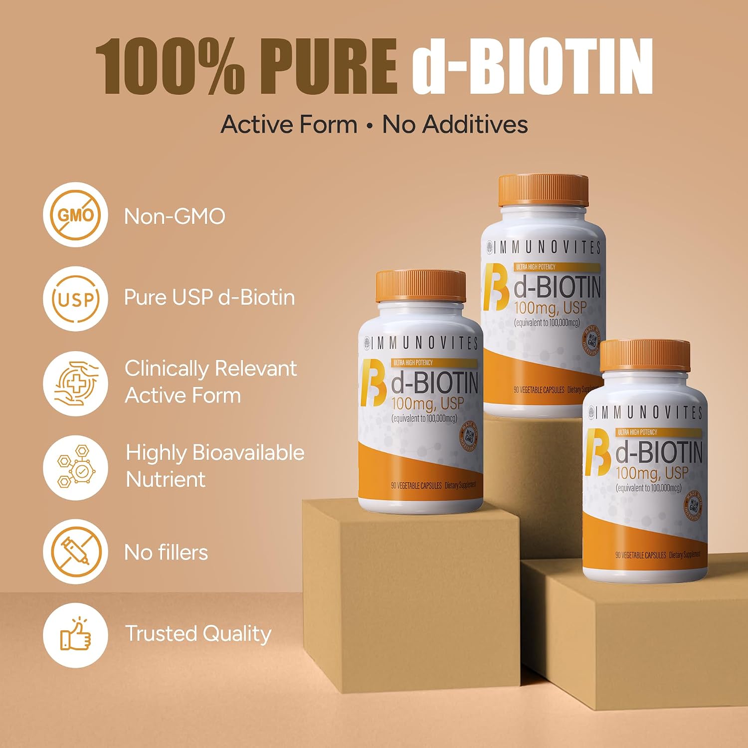 IMMUNOVITES Biotina de Alta Dosis 100 mg (100.000 mcg) 90 Cápsulas