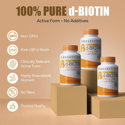 IMMUNOVITES Biotina de Alta Dosis 100 mg – La biotina contribuye al mantenimiento de la piel en condiciones – Image 4