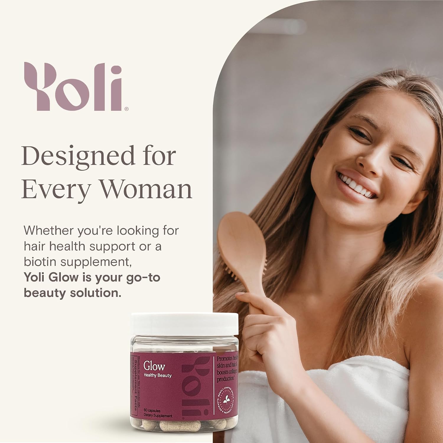 Yoli Glow Biotina y Colágeno Multivitamínico Diario, Cabello Piel Uñas, 60 comprimidos