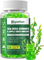 Riyuetian Gominolas de Musgo Marino - 60 unidades - Sabor Natural a Manzana - Suplemento de Sea Moss con Bladderwrack y Raíz de Bardana - Vegano y No GMO