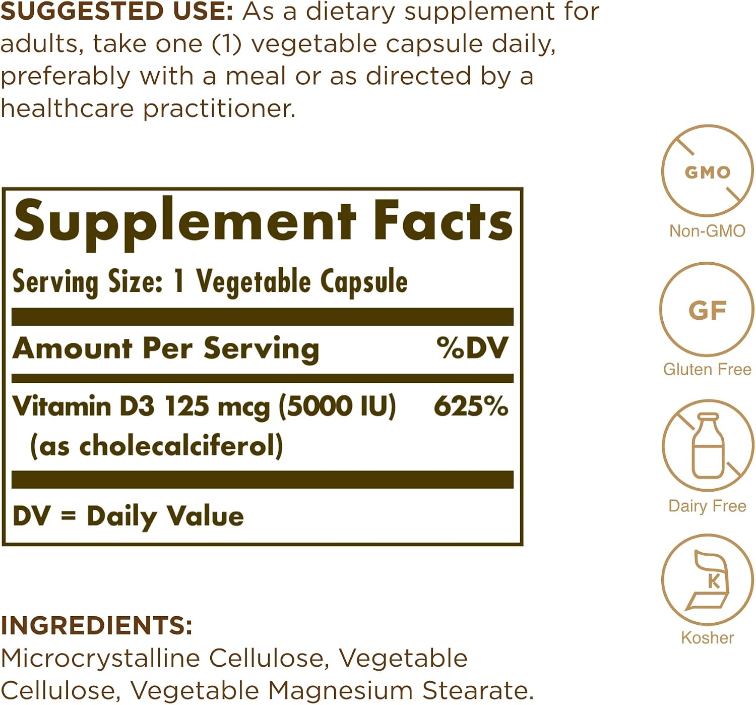 Vitamina D3 5000 UI - 120 Cápsulas Vegetales