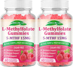 MEENCCD 2 Pack L-Methylfolate Gummies, Methylfolate Supplement, 5-MTHF Supplement - Active 5-MTHF - Supports Overall Wellness, Vegan, Raspberry Flavor, 120 Count