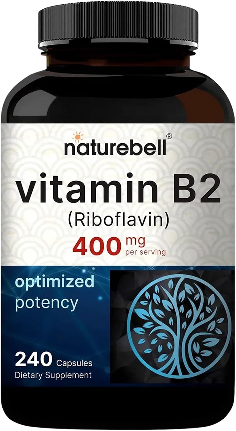 NatureBell Vitamina B2 (Riboflavina) 400mg - 240 Cápsulas - Complemento para Energía y Salud Celular
