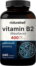 NatureBell Vitamina B2 (Riboflavina) 400mg - 240 Cápsulas - Complemento para Energía y Salud Celular