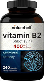 NatureBell Vitamina B2 (Riboflavina) 400mg - 240 Cápsulas - Complemento para Energía y Salud Celular