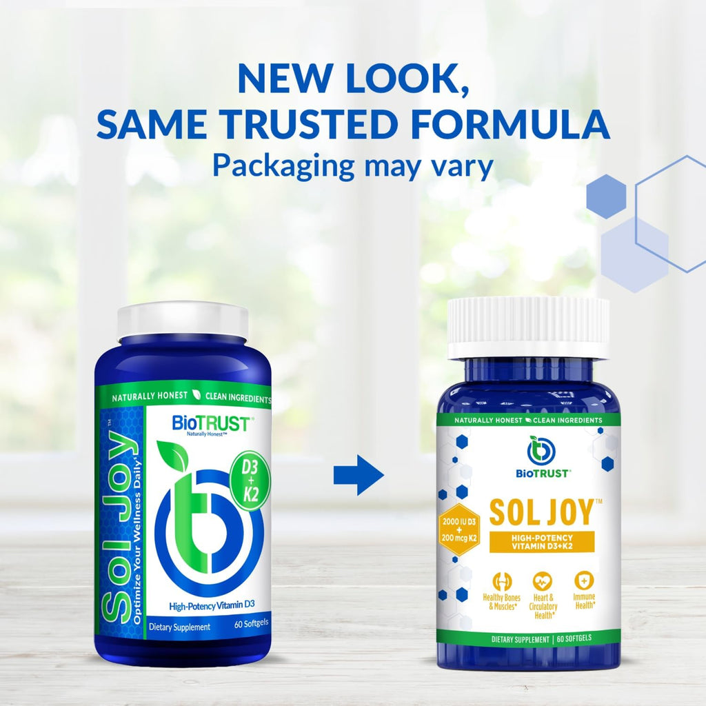 BioTrust Sol Joy – Vitamina D3 K2 de Alta Potencia (50 mcg)