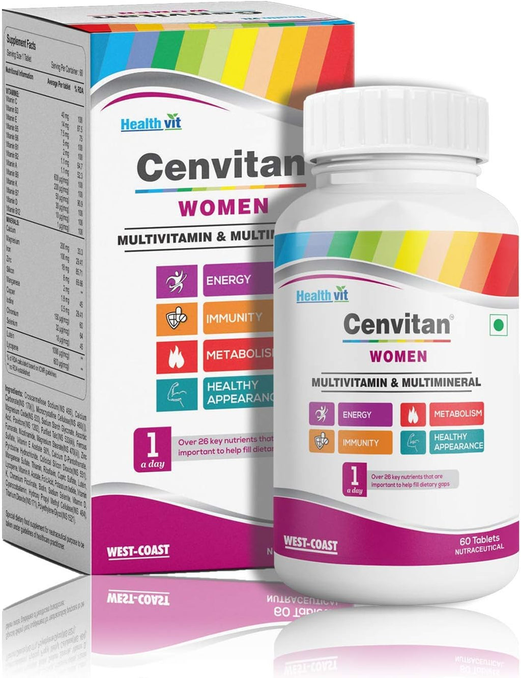 Dharma Healthvit Cenvitan Multivitamínico y Multimineral para Mujeres con 26 Nutrientes – 60 Comprimidos