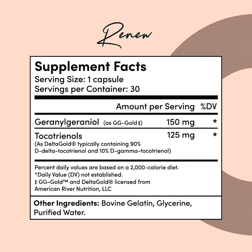 Tranont Renew - Complejo Antioxidante con Vitamina E Tocotrienoles y Geranilgeraniol - Apoya la Salud Celular y Articular - 30 Cápsulas