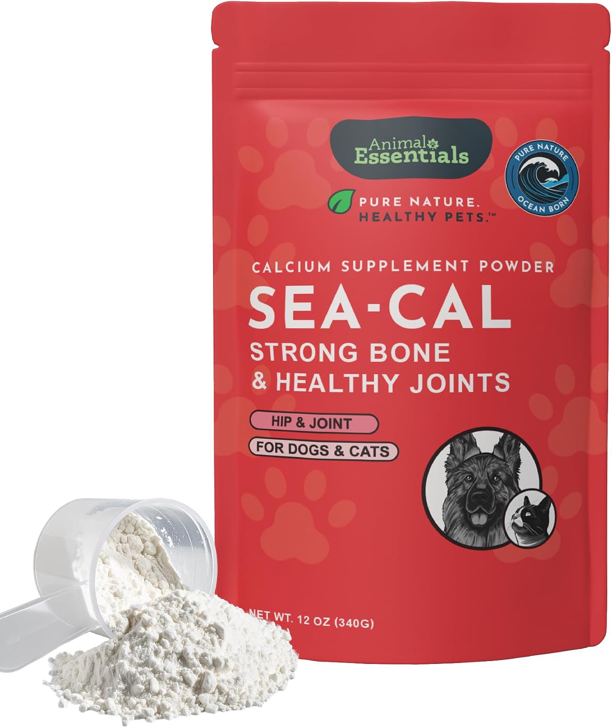 Animal Essentials Sea-Cal - Polvo de Calcio de Algas Marinas Puras para Perros y Gatos - 340 g
