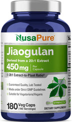 NusaPure Jiaogulan Cápsulas, 450 mg, 180 Cápsulas Veganas (No OGM, Vegano)