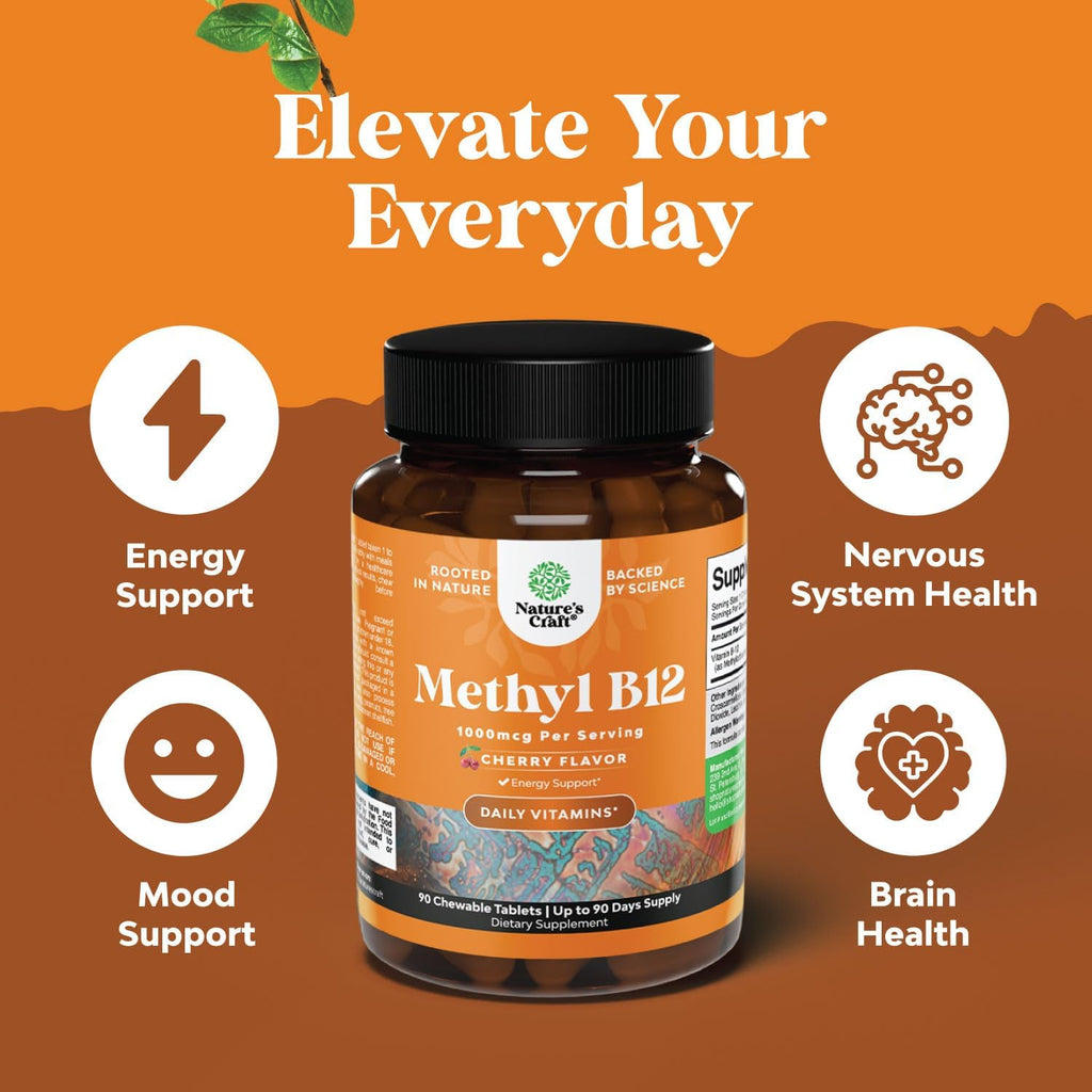 Vitamina B12 Masticable 1000mcg con Metilcobalamina - Sabor Cereza - 60 Comprimidos
