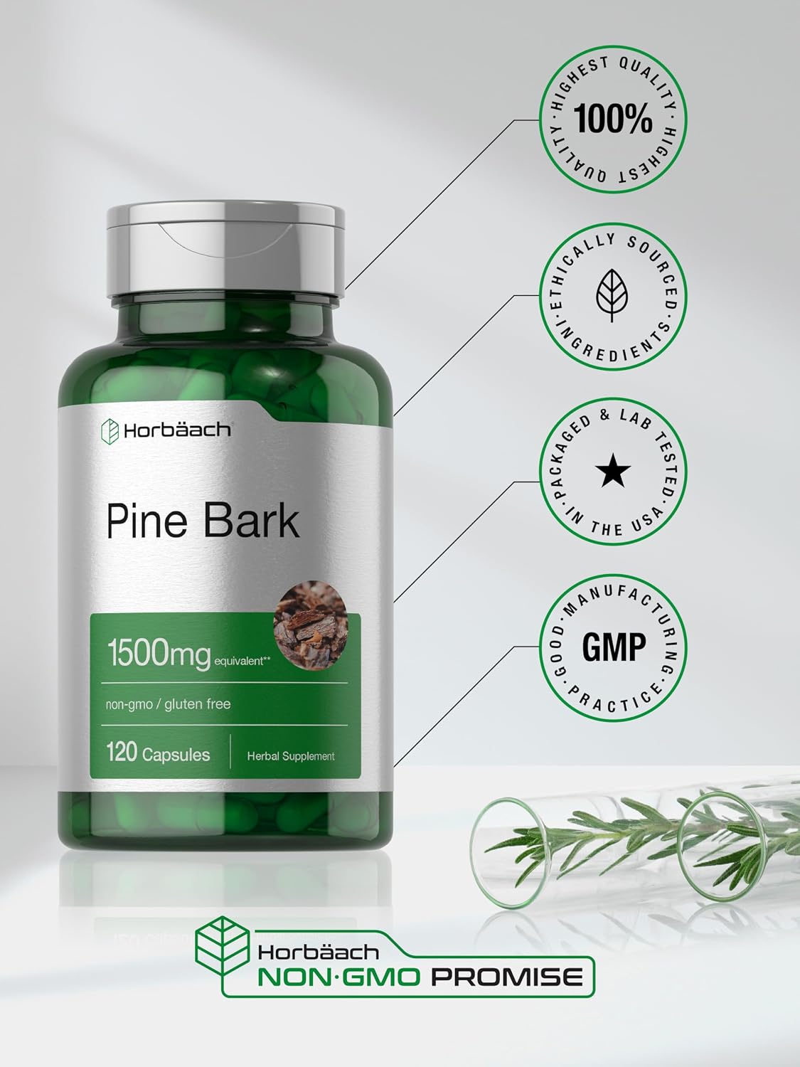 Horbäach Extracto de Corteza de Pino | 120 Cápsulas | Sin Gluten y No Transgénico