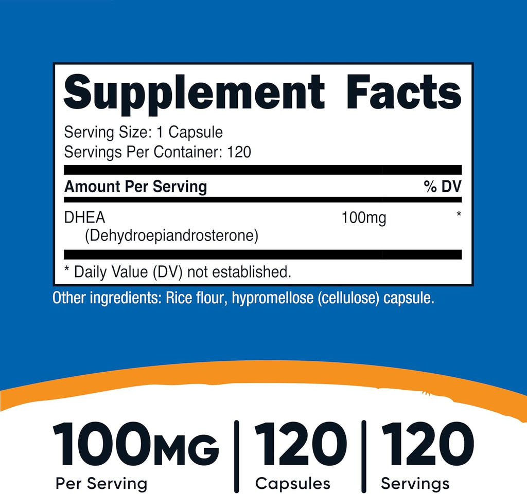 Nutricost DHEA 100 mg, 120 Cápsulas - Sin Gluten, Sin Soja, No OGM