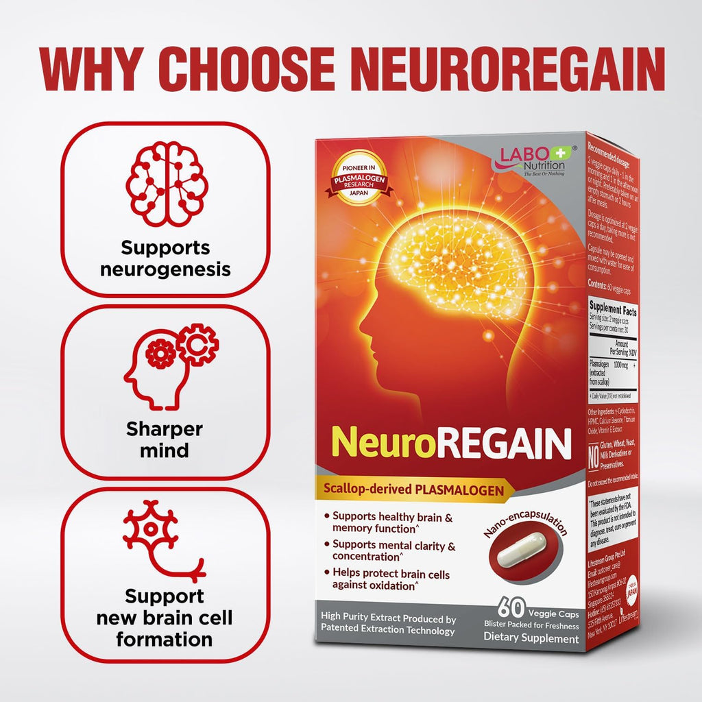 LABO Nutrition NeuroREGAIN - Plasmalógeno de Vieira para la Función Cognitiva (3 uds)