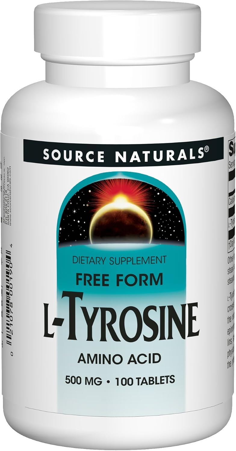 Source Naturals L-Tyrosine 500mg Free Form Amino Acid - 100 Tablets (Pack de 3)