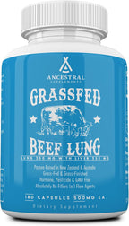 Ancestral Supplements - Suplemento de Pulmón e Hígado de Res Alimentado con Pasto, 500mg, 180 Cápsulas