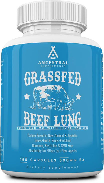 Ancestral Supplements - Suplemento de Pulmón e Hígado de Res Alimentado con Pasto, 500mg, 180 Cápsulas – Image 1