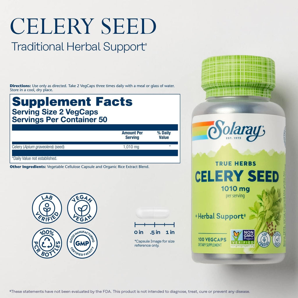 Solaray Semilla de Apio, 505mg, 100 Cápsulas Vegetales