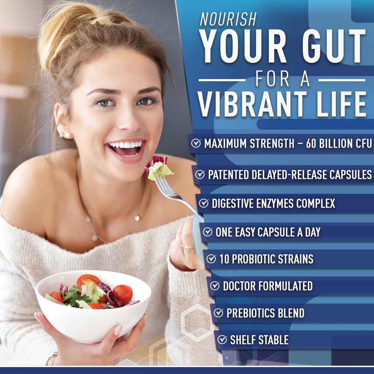 Purely Optimal Probióticos para la Salud Digestiva, 60 mil millones de UFC – Liberación retardada con enzimas digestivas y prebióticos orgánicos – Apoyo contra la hinchazón, inmunidad y energía, 30 cápsulas