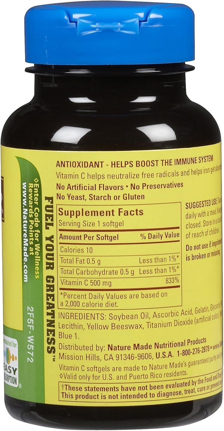 Nature Made Vitamina C 500 mg Cápsulas Blandas - Pack de 2 (120 Cápsulas)