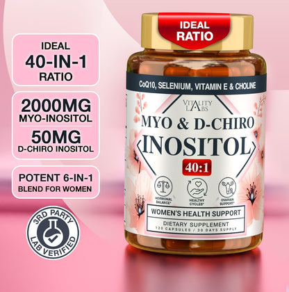 Myo-inositol & D-chiro Inositol 40:1 - Complemento para Mujer con CoQ10, Colina y Selenio - 120 Cápsulas – Image 5