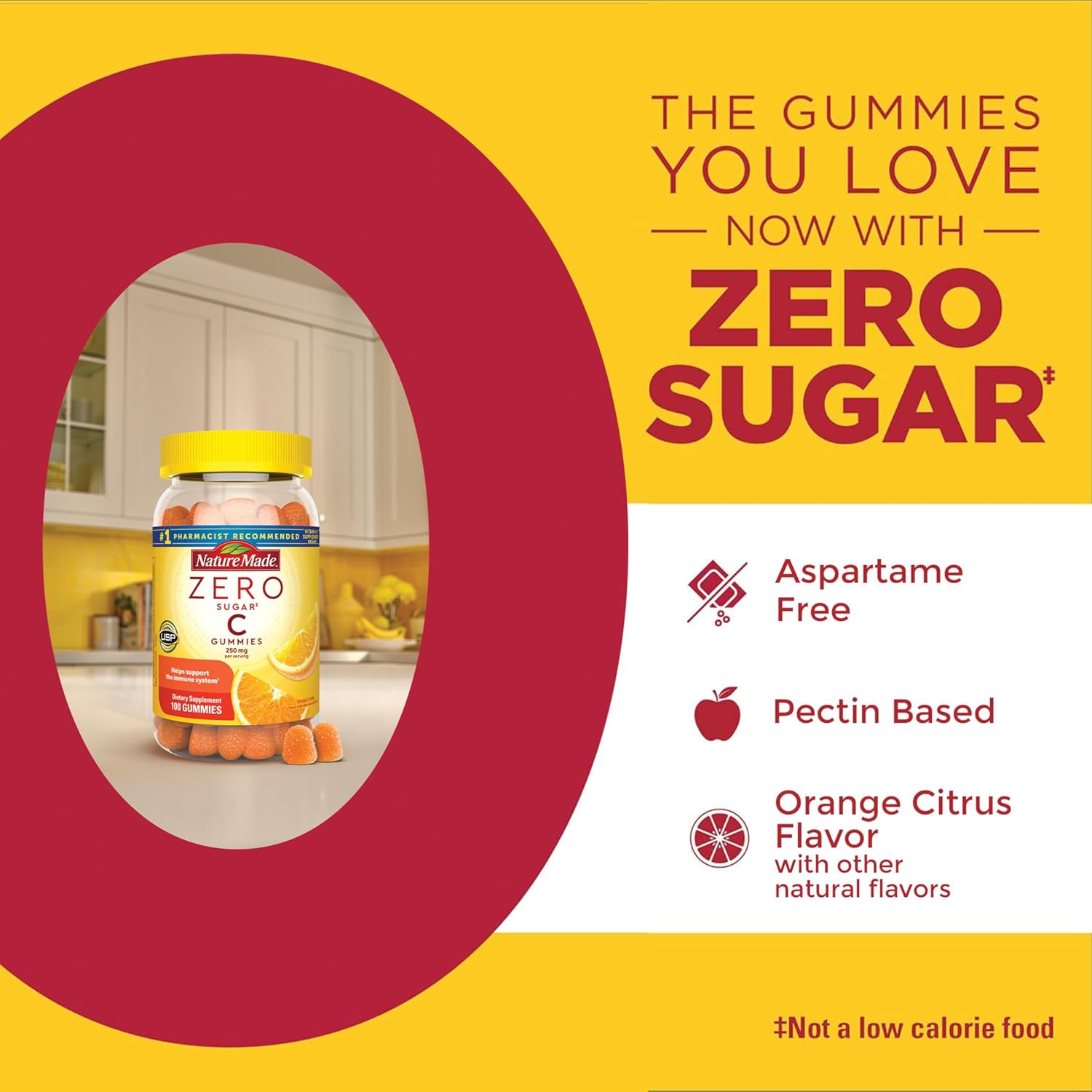 Nature Made Zero Sugar Vitamin C Gominolas 250 mg por dosis, Apoyo Inmunitario y Antioxidante, Sin Aspartamo, 100 Gominolas Sin Azúcar, 50 Días