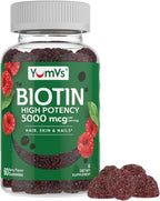 YUM-V'S YumVs Biotin Gummies 5000mcg - Sabor Frambuesa - 60 Gominolas (Envase de 2)