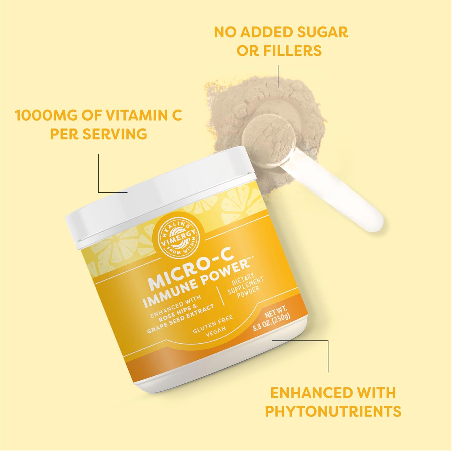 Vimergy Micro-C Immune Power - 250g - 69 Servicios - Polvo de Vitamina C con Silicio de Bambú y Bioflavonoides - Sin Gluten - Vegano - Kosher