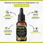 Vitamina D3 + K2 (MK-7) en Gotas Líquidas con Aceite MCT y Aceite de Oliva - Vegetariano, No-GMO, Sin Soja, Sin Gluten, Sin Alcohol, 1 Frasco, 60 ml - 180 Dosis (2500 UI por Dosis)