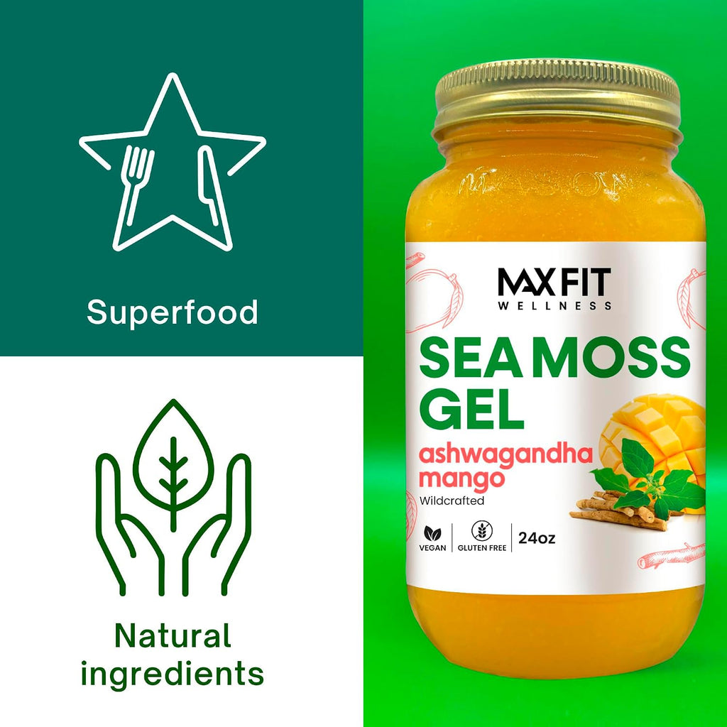 Gel de Sea Moss con Ashwagandha y Mango | 24oz - Wildcrafted Gold Sea Moss | MAX FIT
