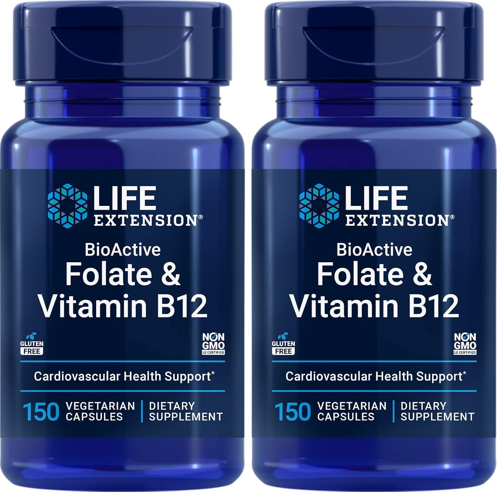 Life Extension BioActive Folate & Vitamin B12, 150 Cápsulas Vegetales (Pack de 2)