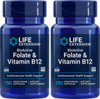 Life Extension BioActive Folate & Vitamin B12, 150 Cápsulas Vegetales (Pack de 2)