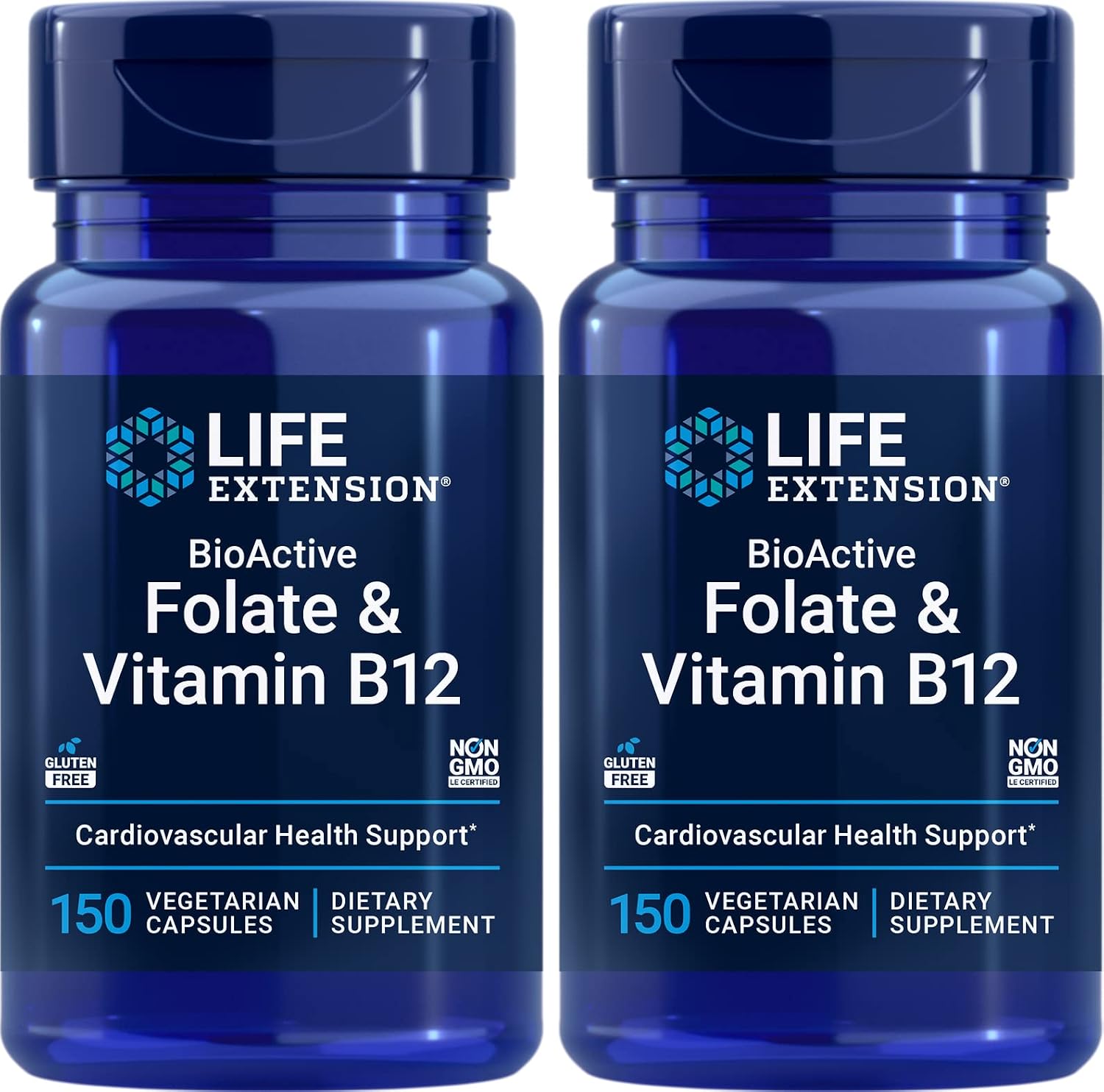 Life Extension BioActive Folate & Vitamin B12, 150 Cápsulas Vegetales (Pack de 2)