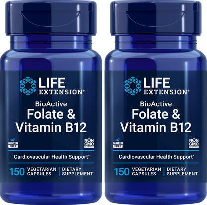 Life Extension BioActive Folate & Vitamin B12, 150 Cápsulas Vegetales (Pack de 2) – Image 1