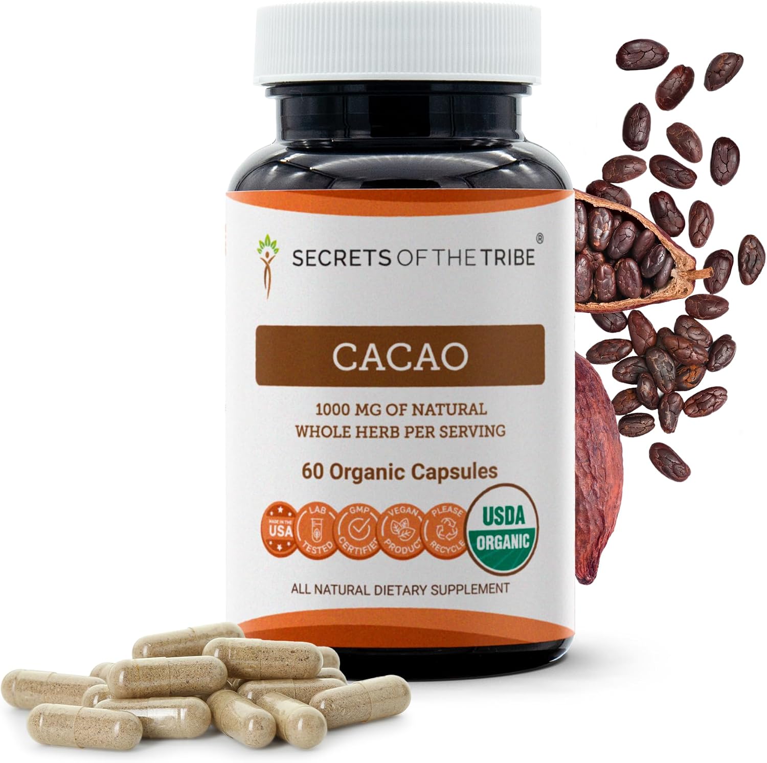 Cacao Orgánico en Cápsulas 1000 mg - Secrets of the Tribe