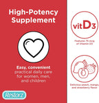 Restorz Vitamin D3 Gummies (120 uds) - Gominolas Veganas Sin Gluten - Sabores Melocotón, Mango y Fresa