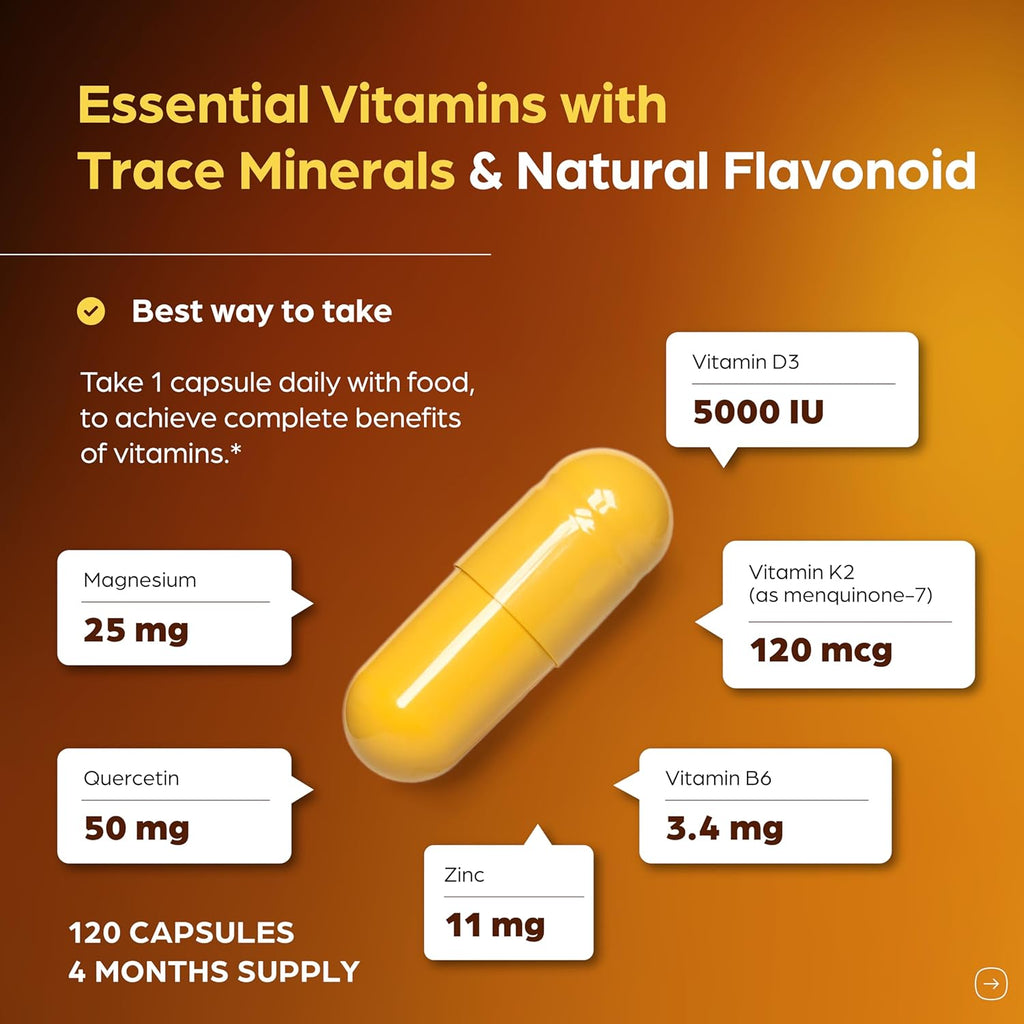 Sandhu's Vitamina D3 K2 Magnesio 5000 UI, 120mcg K2 - 120 Cápsulas (Pack de 3)