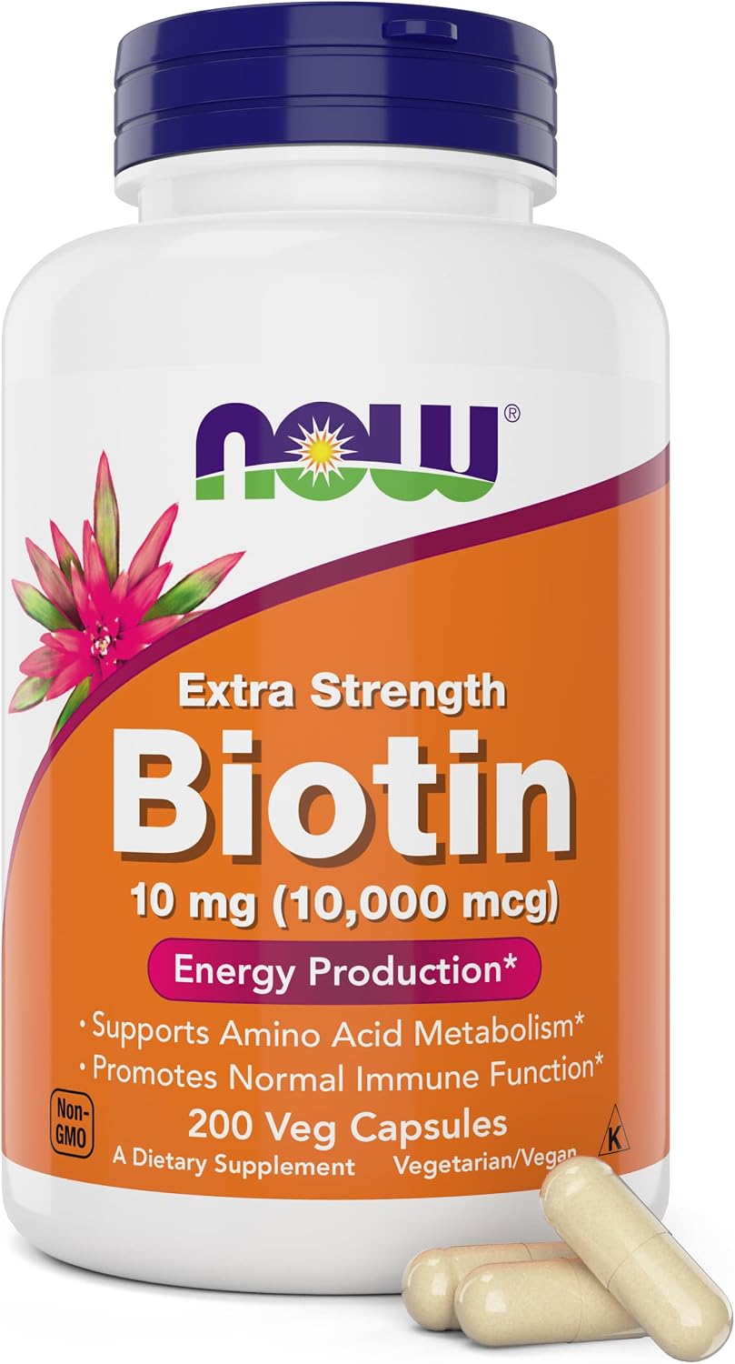 NOW Foods Extra Strength Biotina 10.000mcg - 200 Cápsulas Veganas (Pack de 2)