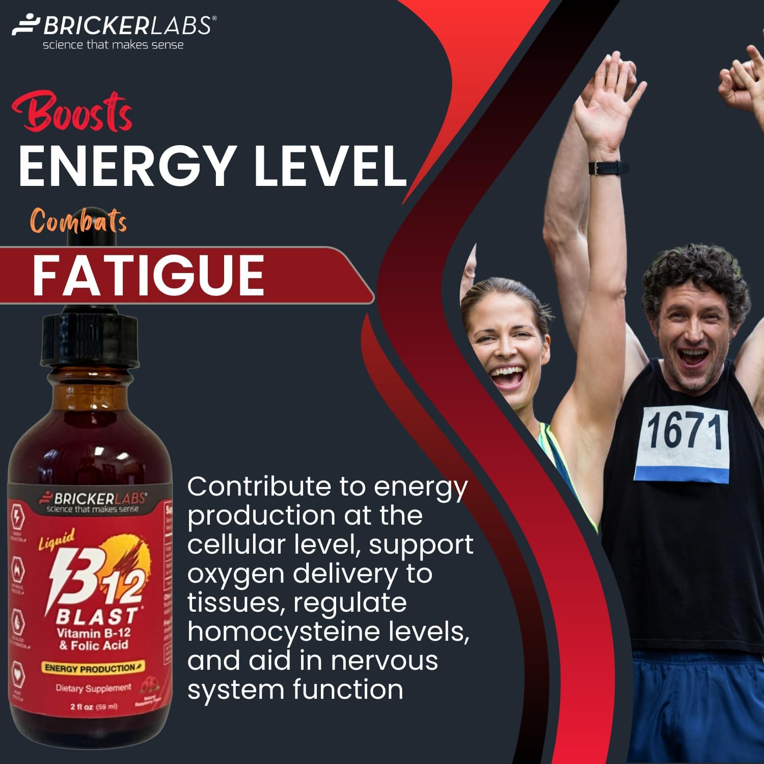 Bricker Labs B-12 Blast Vitamina B12 Líquida con Ácido Fólico, 59 ml