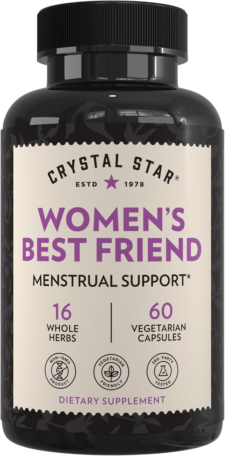 Crystal Star Women's Best Friend (60 Cápsulas) - Suplemento Herbal para el Alivio Menstrual - Dong Quai, Crampbark, Espino Blanco y Frambuesa Roja - No Transgénico